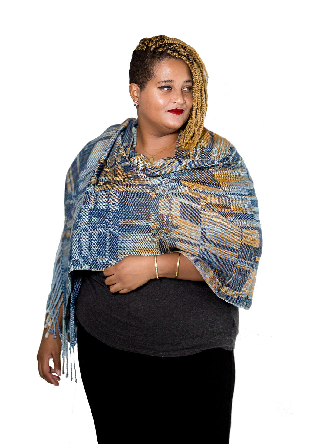 Blue Earred Kingfisher Tencel Shawl- Deep Navy