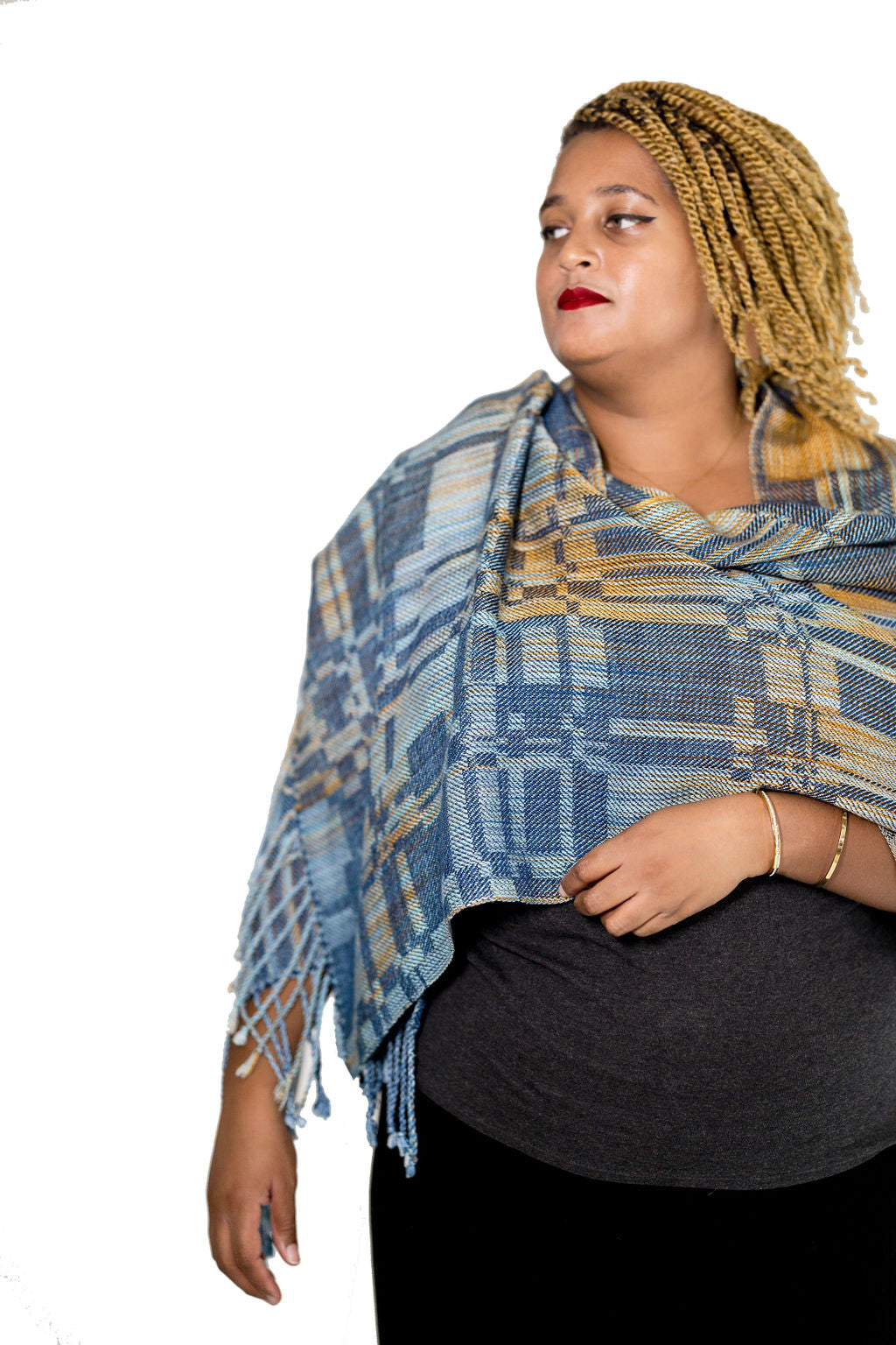 Blue Earred Kingfisher Tencel Shawl- Deep Navy