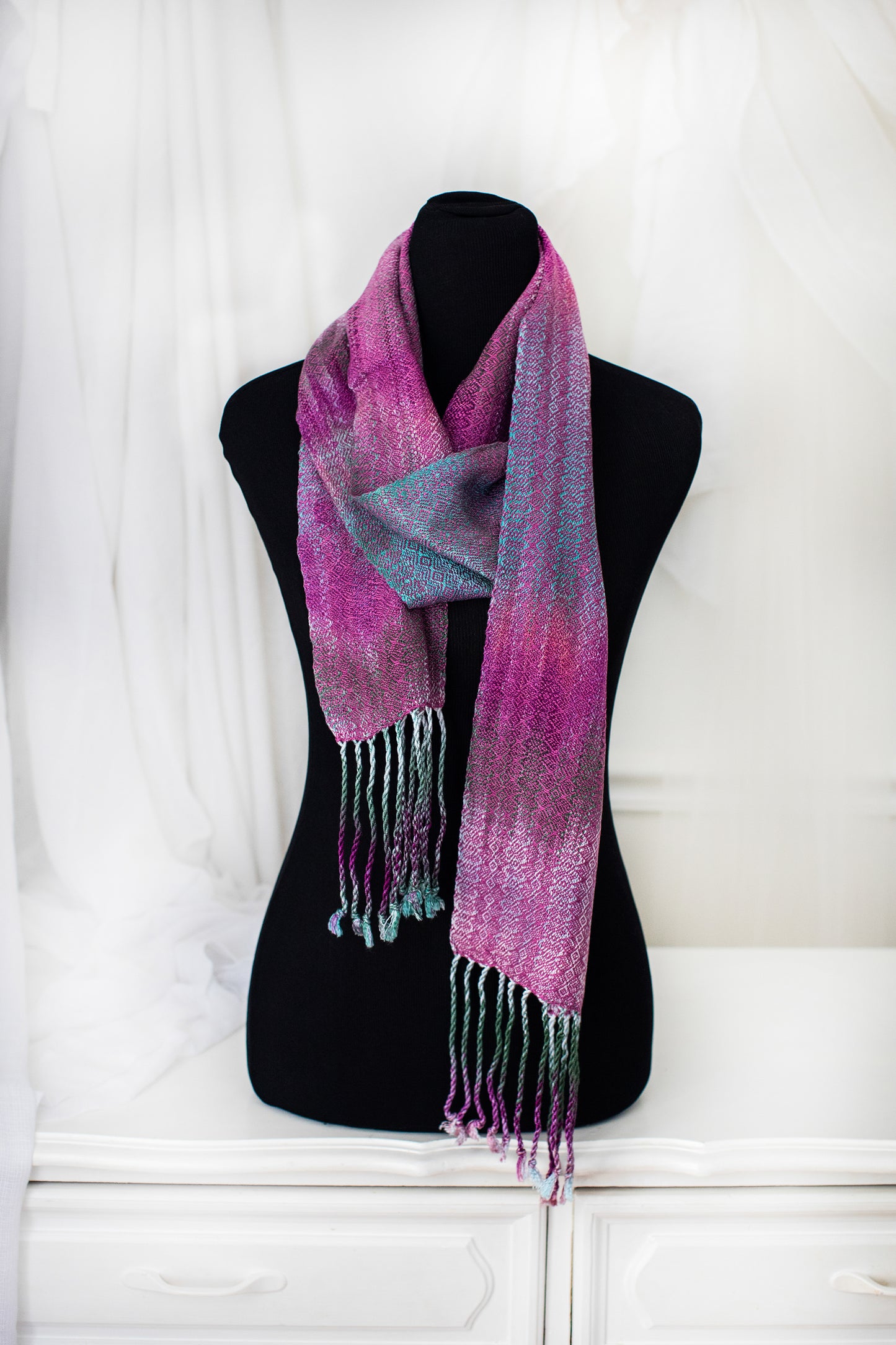 Kereru- Raspberry Seacell Skinny Scarf