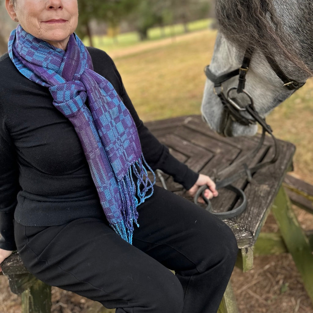 Peacock Pheasant Classic tencel scarf- Warm purple