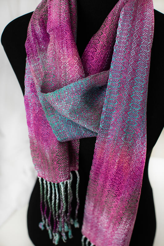 Kereru- Raspberry Seacell Skinny Scarf
