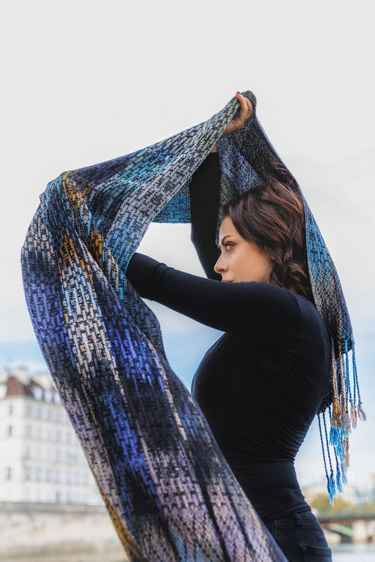Silver Breasted Broadbill Classic Scarf - Modern Geometric Black